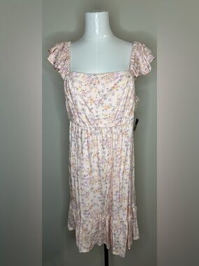 Women's ARIZONA JEAN CO. Peach FLORAL Short Sleeve Mini Dress XL